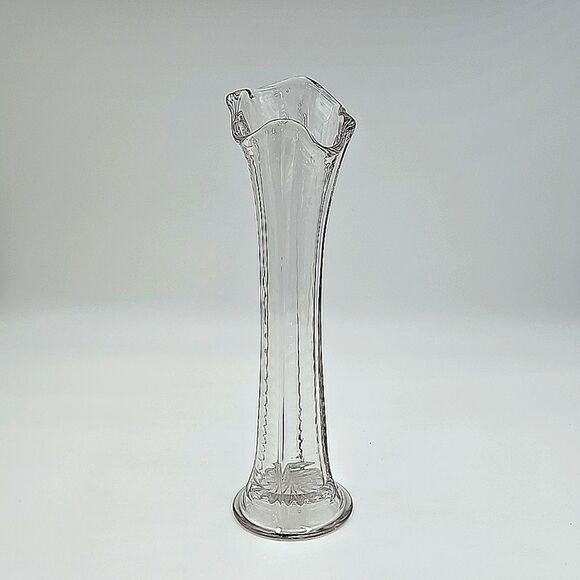 Vintage EAPG  4 Panel Swung & Ribbed  Pedestal Vase 10" Clear - Picture 1 of 11